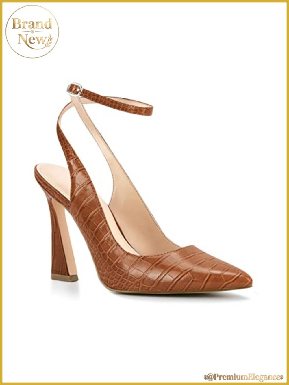 Women's Slingback High Heel Pumps Faux Leather Ankle Strap Pointed Toe Wedding